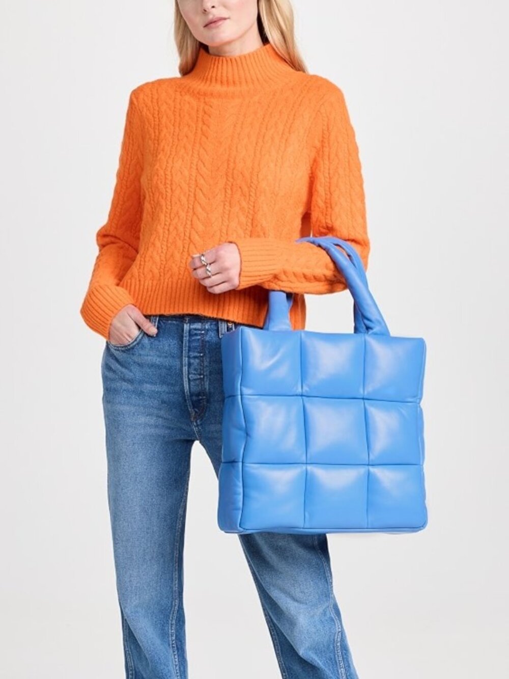 Stand Studio Assante Puffy Quilted Leather Tote Bag Light Blue Crossbody